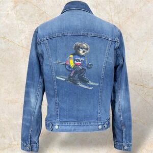 Polo Ralph Lauren Denim Jacket Ski‎ Bear Graphic Jean Jacket Size S